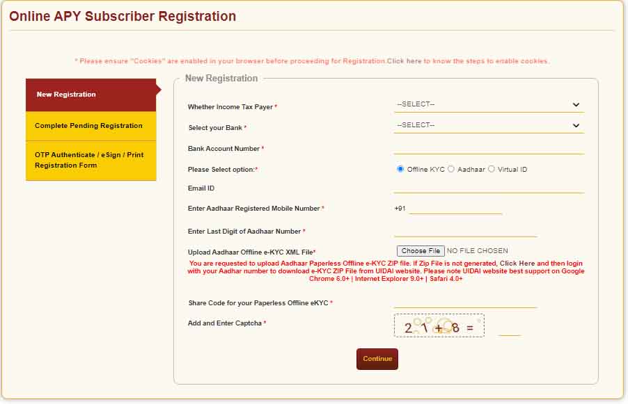 Atal pension yojana online registration