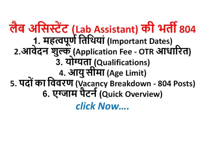 Lab Assistant Vacancy 2026: 12वीं पास के लिए लैब सहायक के पदों पर भर्ती